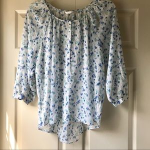 LC Lauren Conrad, White Floral Blouse